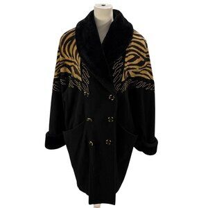 Vintage Zebra oversized faux fur Collar statement Coat/Jacket